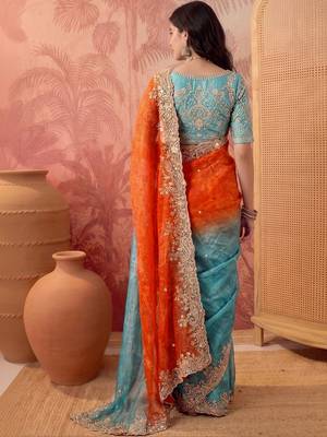 Multicolor ombre embroidered poly chiffon saree 2
