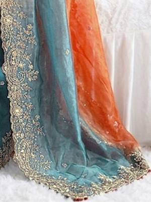 Multicolor ombre embroidered poly chiffon saree 4