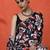 Black mirror work floral printed digital printed satin saree with blouse piece