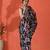 Black mirror work floral printed digital printed satin saree with blouse piece