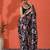Black mirror work floral printed digital printed satin saree with blouse piece