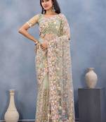 Designer pista resham zarkan stone embroidery work net saree