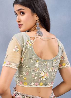 Designer pista resham zarkan stone embroidery work net saree 3