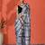 White mirror work checked printed digital printed satin saree with blouse piece