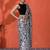 White mirror work floral printed digital printed satin saree with blouse piece