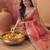 Peach embellished embroidered poly georgette saree