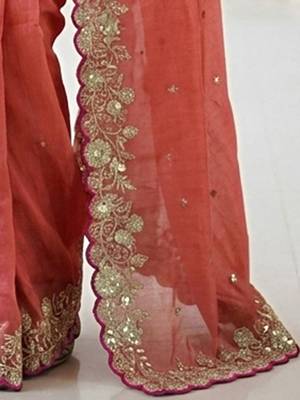 Peach embellished embroidered poly georgette saree 4