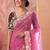 Pink floral embroidered poly georgette saree