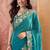 Teal embellished embroidered poly georgette saree