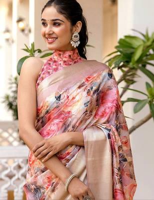 Pink printed ready to wear saree blouse piece 1