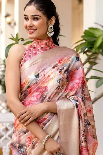 Pink printed ready to wear saree blouse piece
