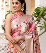 Pink printed ready to wear saree blouse piece