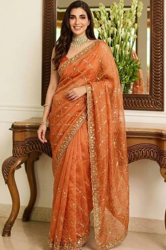 Orange embroidered sarees blouse piece