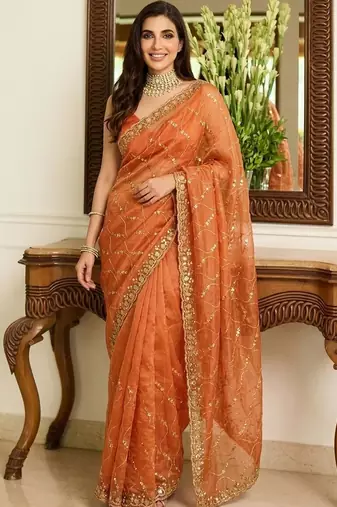 Orange embroidered sarees blouse piece