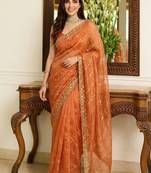 Orange embroidered sarees blouse piece