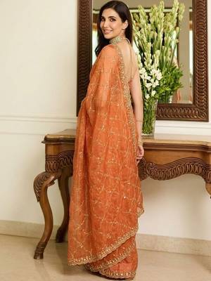 Orange embroidered sarees blouse piece 2