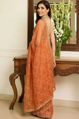 Orange embroidered sarees blouse piece