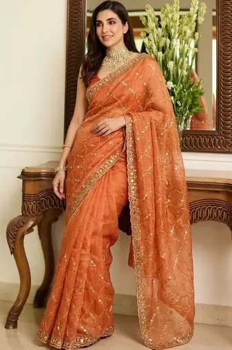 Orange embroidered sarees blouse piece