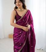 Purple floral embroidered tissue designer saree