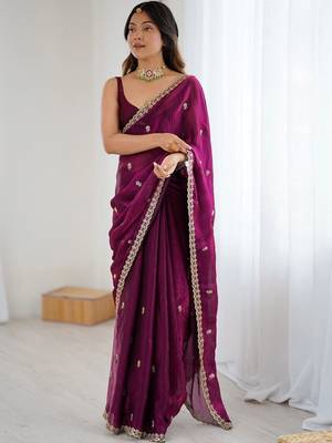 Purple floral embroidered tissue designer saree 2
