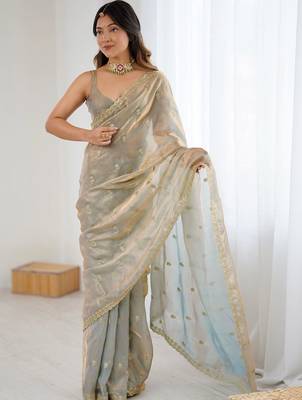 Grey floral zari tissue designer saree 2