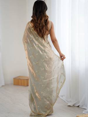 Grey floral zari tissue designer saree 5
