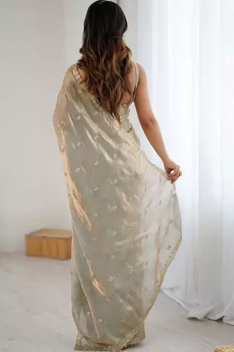 Grey floral zari tissue designer saree