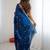 Blue floral embroidered tissue designer saree