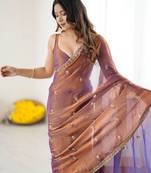 Copper floral zari tissue designer saree