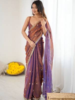 Copper floral zari tissue designer saree 2