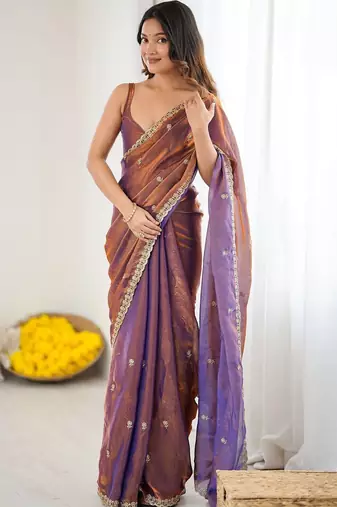 Copper floral zari tissue designer saree