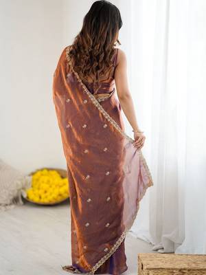 Copper floral zari tissue designer saree 4