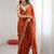 Orange floral embroidered tissue designer saree