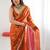 Orange floral embroidered tissue designer saree