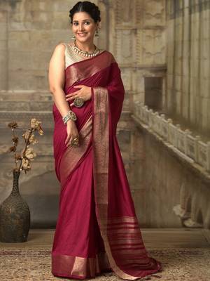 Maroon zari woven border saree 1