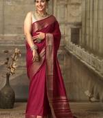 Maroon zari woven border saree