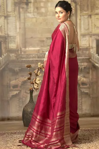 Maroon zari woven border saree