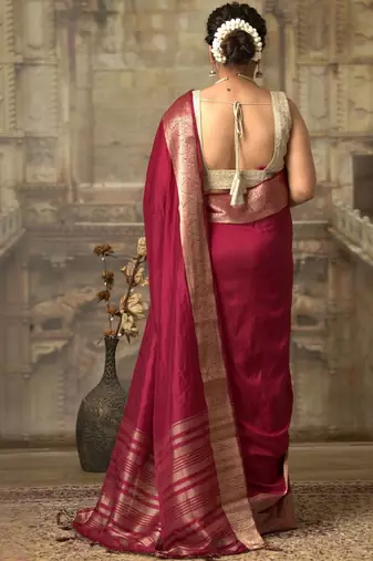 Maroon zari woven border saree