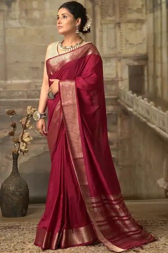 Maroon zari woven border saree