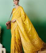 Yellow ethnic motif zari woven tassel detail kanjeevaram saree