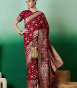 Maroon ethnic motif zari woven kanjeevaram saree with blouse