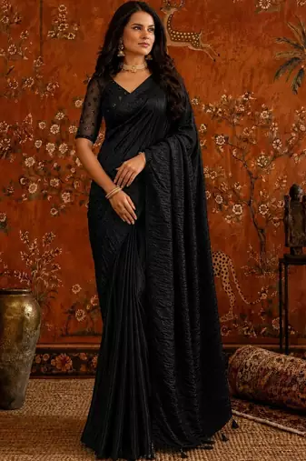 Black satin saree
