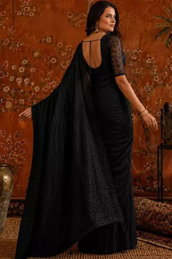 Black satin saree