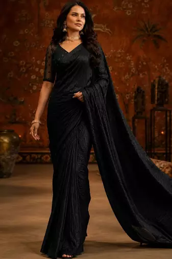 Black satin saree