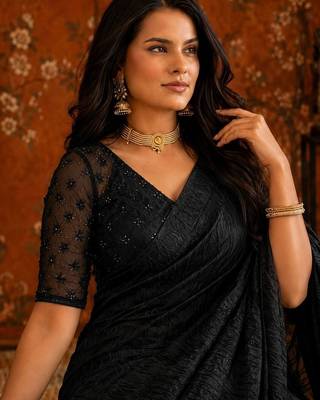 Black satin saree 4