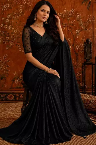 Black satin saree