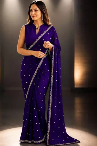 Purple embroidered saree