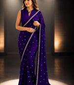 Purple embroidered saree