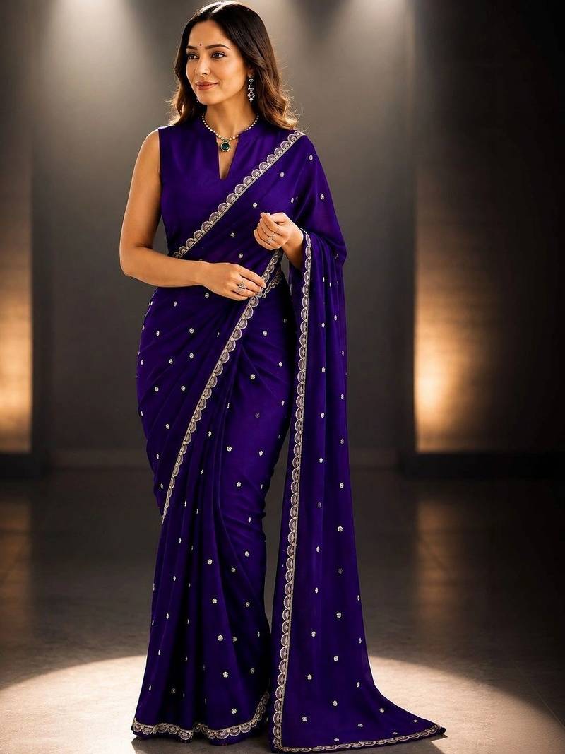 Purple embroidered saree