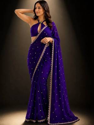 Purple embroidered saree 2